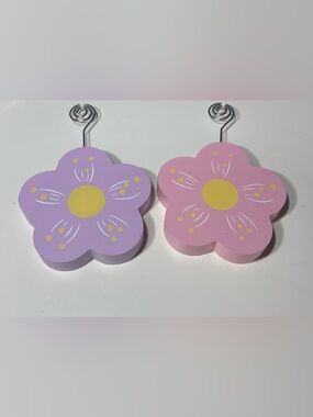 New Set of 2 Flower Photo Holders - Pink & Lavender with Yellow Centers